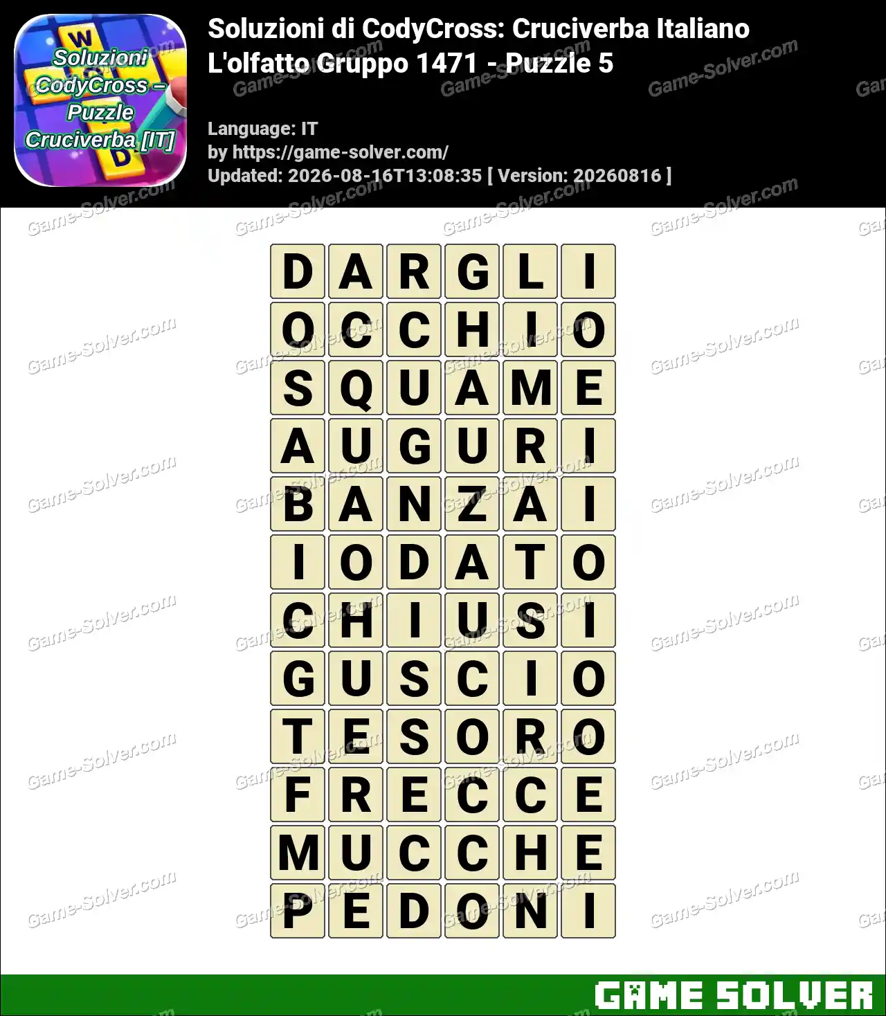 Soluzioni di CodyCross: Cruciverba Italiano L’olfatto Gruppo 1471 – Puzzle 5